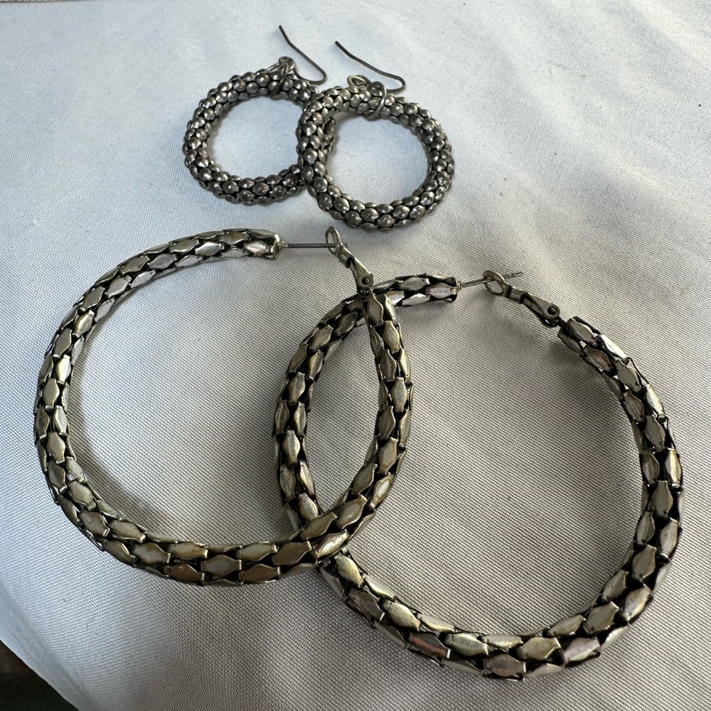 Two industrial vibe chain style hoop earrings